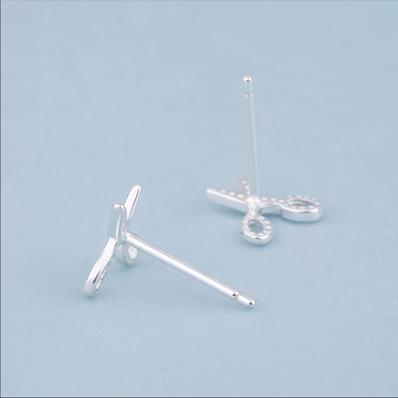 Sterling Silver 925 Scissors Stud Earrings - Picture 3 of 6